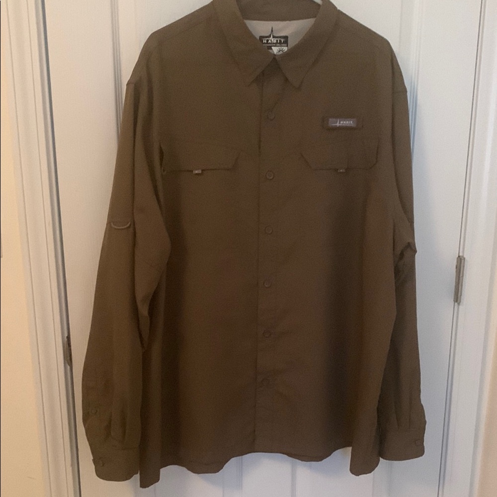 Habit Men's Fishing Long Sleeve Shirt 40+ UV protect/Deep Green Brown- Size 2XL